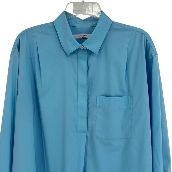 Foxcroft Long Sleeve Button Front Pullover Non Iron Shirt Blue Large - Picture 3 of 9